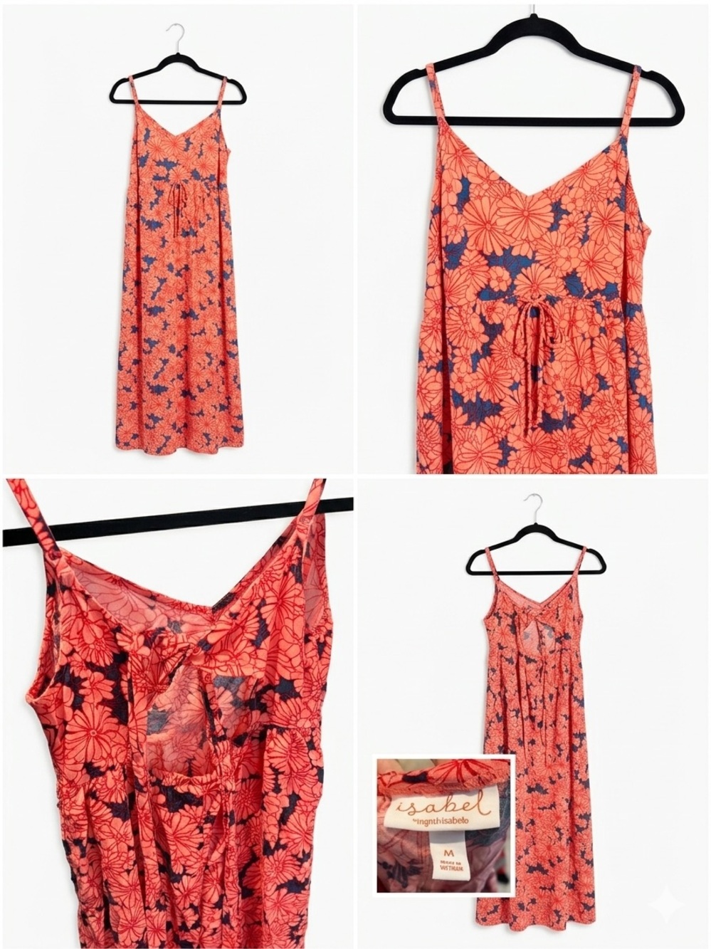 Isabel Floral Maxi Slip Dress in Coral Pink with Navy Print maternity